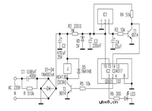 遥控电路图讲解（照明灯多路红外遥控电路/自制遥控开关电路/红外遥控开关电路）