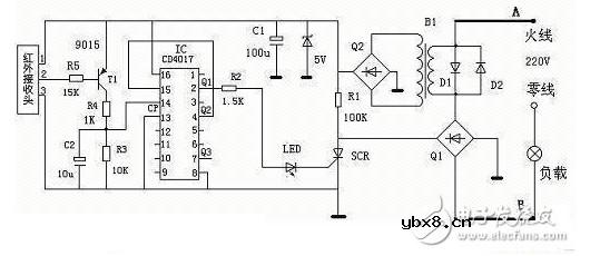 遥控电路图讲解（照明灯多路红外遥控电路/自制遥控开关电路/红外遥控开关电路）