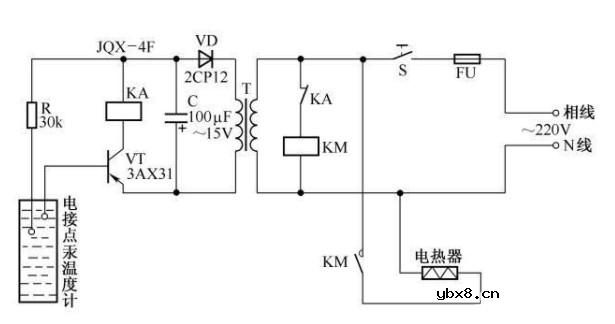 温控电路图（电接点汞温度计控制电路/温控加热器电路/冰箱电子温控器电路）