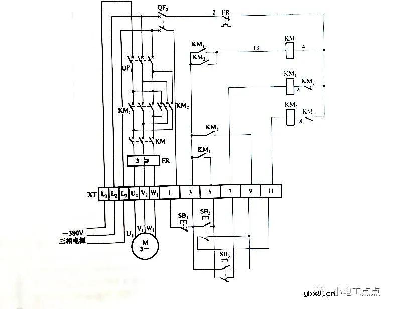 防止相间短路的正反转控制电路图