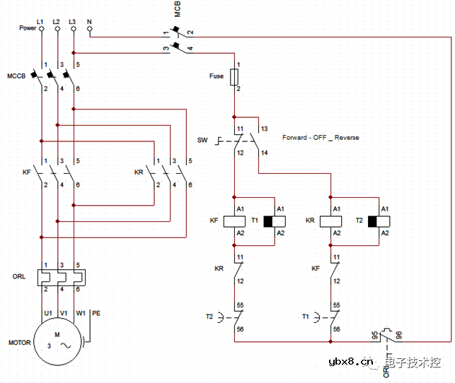 带定时器的正反转控制电路图
