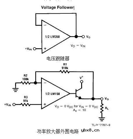 6种简单电路图之LM358应用电路图（直流耦合低通RC有源滤波器 低漂移峰值检测器）