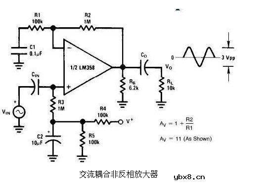 6种简单电路图之LM358应用电路图（直流耦合低通RC有源滤波器 低漂移峰值检测器）