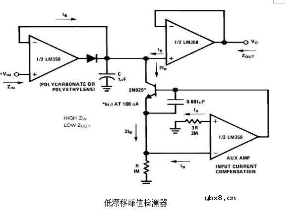 6种简单电路图之LM358应用电路图（直流耦合低通RC有源滤波器 低漂移峰值检测器）