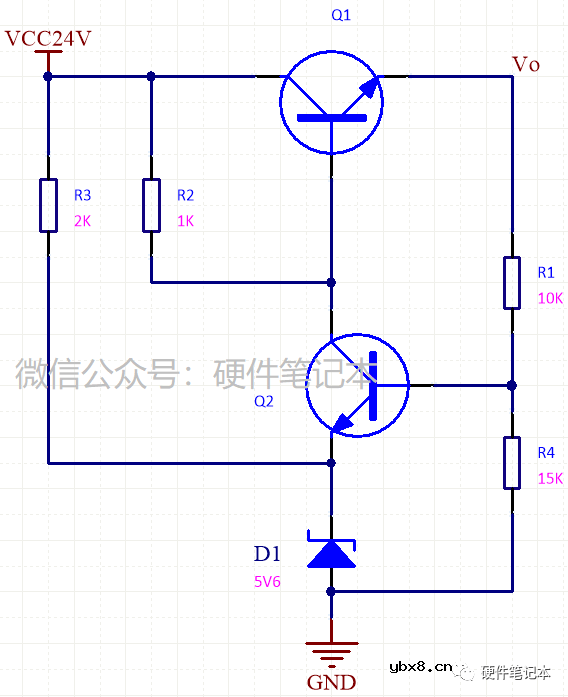 两个NPN三极管搭建的直流降压稳压电源输出电压是多少？怎么算的