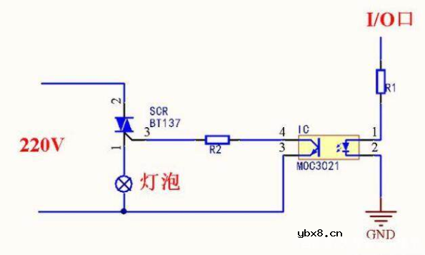 使用可控硅三极管MOS管的单片机控制220V交流电通断电路图解