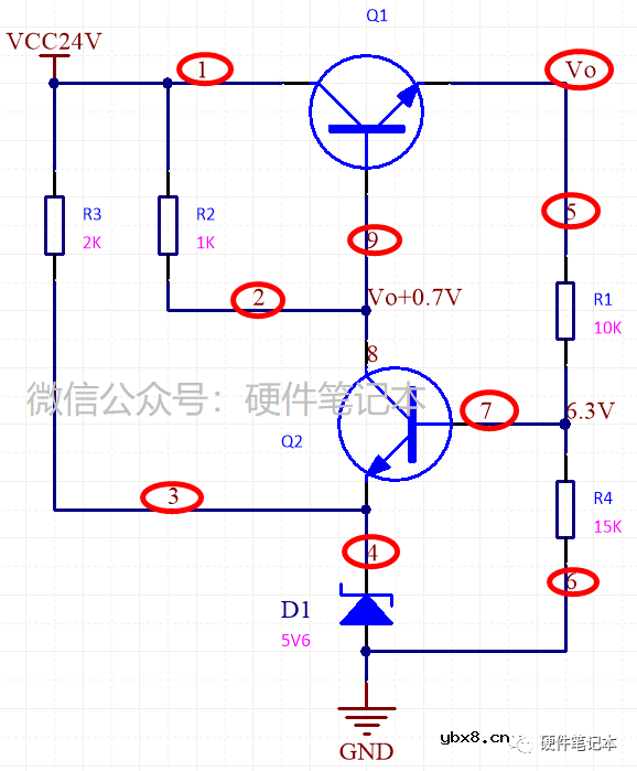 两个NPN三极管搭建的直流降压稳压电源输出电压是多少？怎么算的