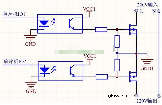 使用可控硅三极管MOS管的单片机控制220V交流电通断电路图解