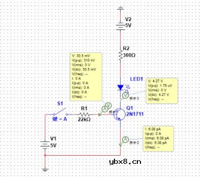 用仿真软件Multisim仿真实际的三极管开关电路