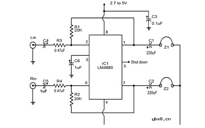 基于LM4880的高保真耳机放大器电路