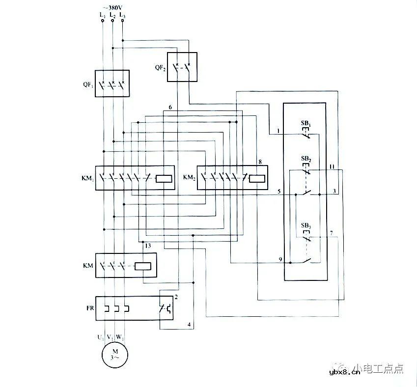 防止相间短路的正反转控制电路图