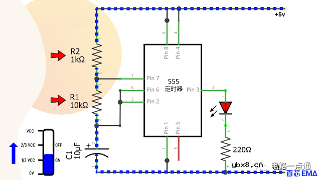 555定时器闪光灯设计方案 使用555定时器IC设计可调节单/双LED闪光灯电路