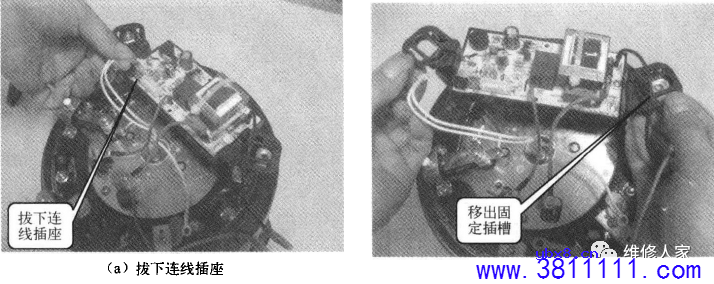 黑白图片详细讲解电饭煲的拆卸技巧。 
