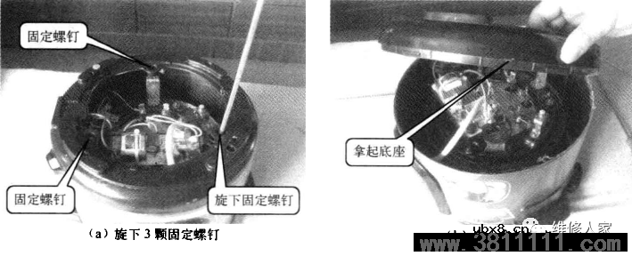 黑白图片详细讲解电饭煲的拆卸技巧。 