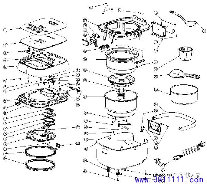 惠而浦WRC-CS221P电饭煲结构组成及常见故障维修。 