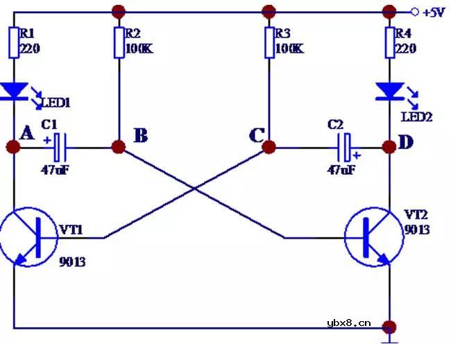 谈谈双三极管驱动LED的多谐振荡器