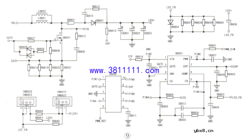采用TP.VST69T.PB901主板的一台LE32B510X型机，开机后背光亮一下就熄，伴音正常的维修 