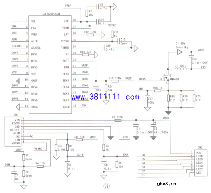 背光亮度控制芯片0Z9906GN工作原理与维修(上) 