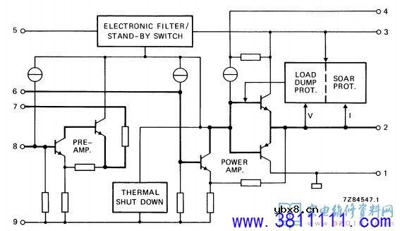 车载收音机功率放大器TDA1020应用电路图 