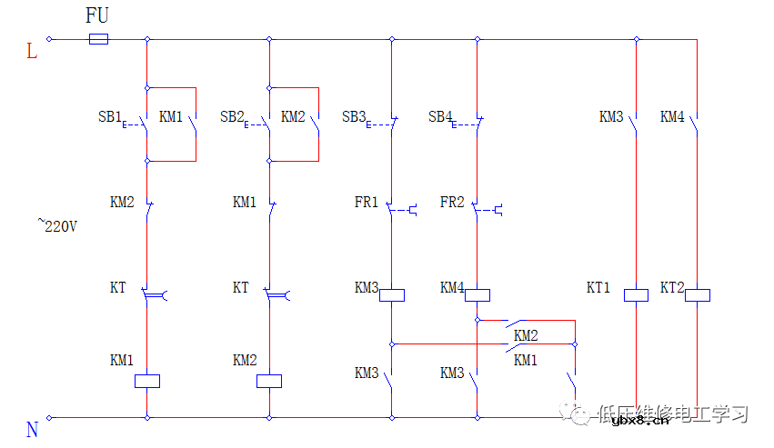一台软启动器拖动2台电机控制线路2 