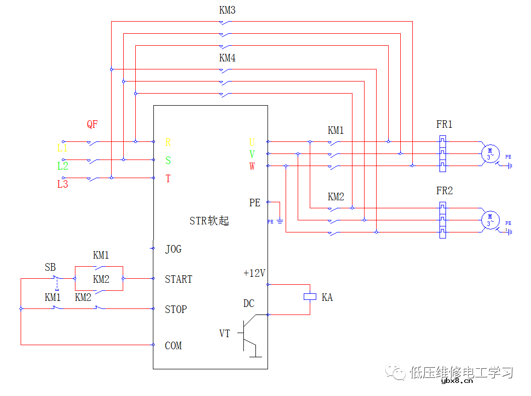 一台软启动器拖动2台电机控制线路2 