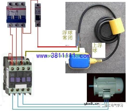 水位浮球开关怎么接线?浮球开关控制两台排污泵一备一用，水位超高时两台同时启动线路 
