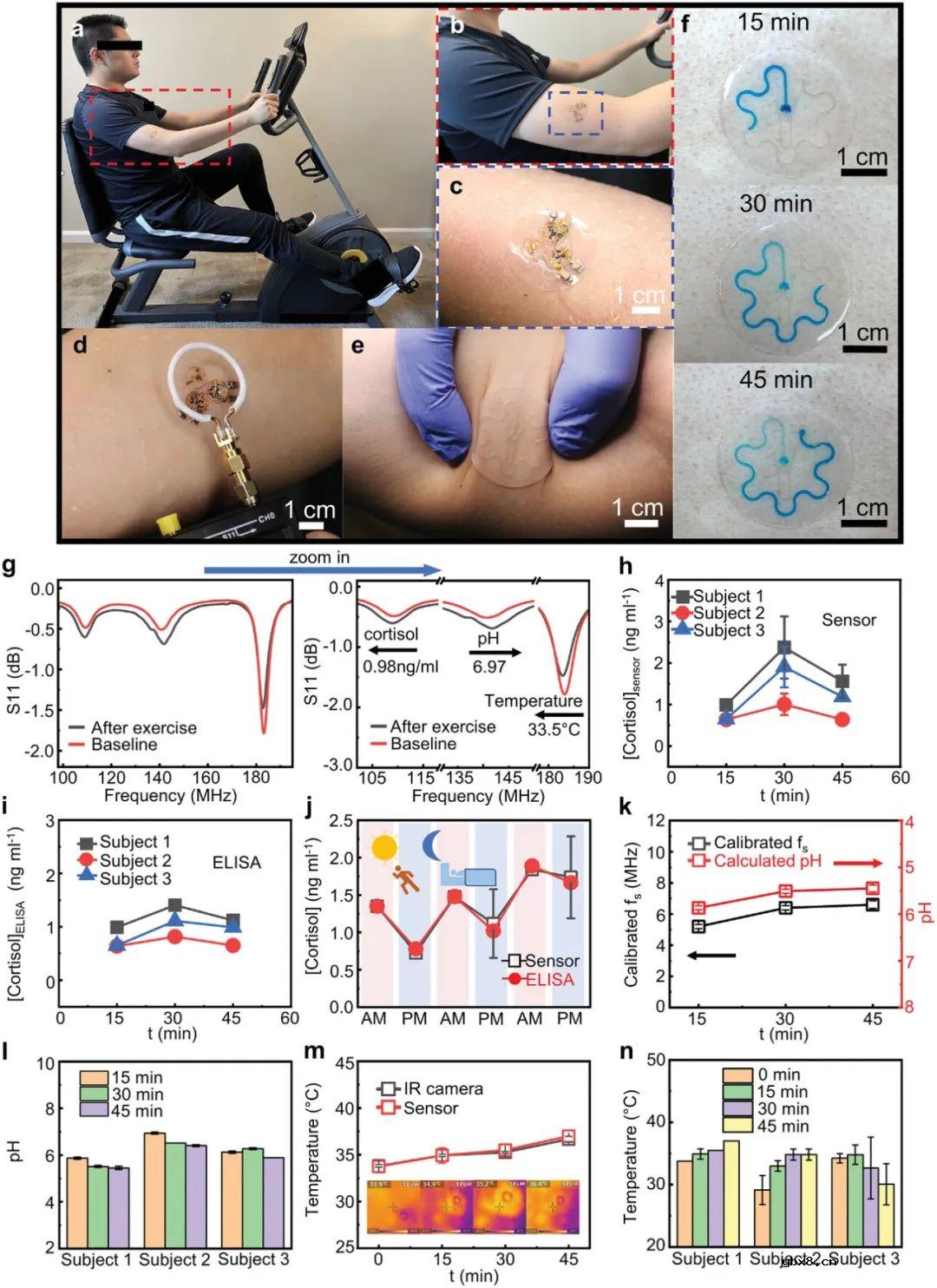 开发一种能够同时记录皮质醇浓度、pH值和温度的可拆卸汗液贴片