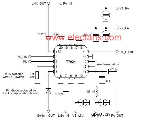 T7024蓝牙芯片的应用电路及封装管脚框图