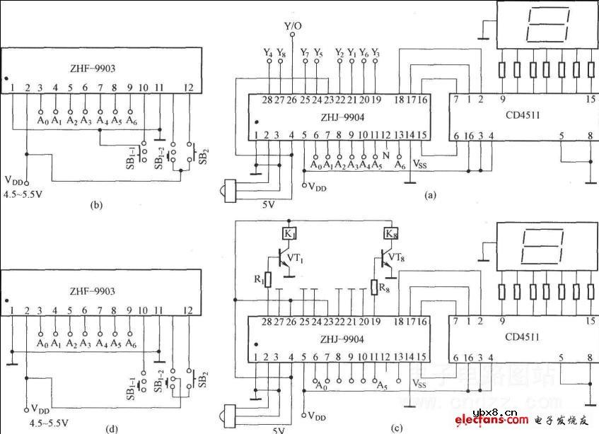 ZHJ-9904组成的八路信号遥控选择电路