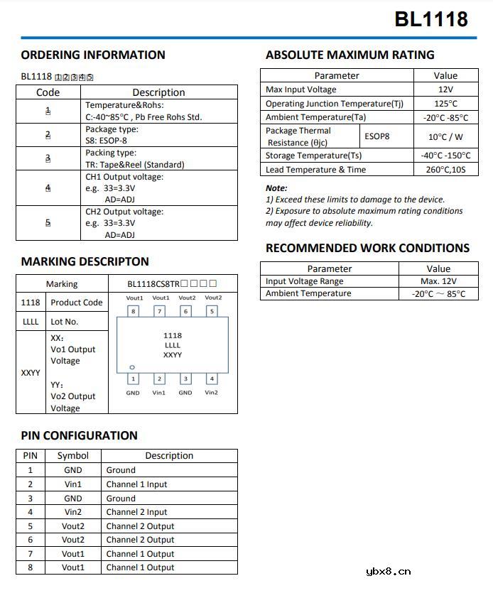 线性稳压器及LDO BL1118CS8TR1833特性参数与封装规格图解
