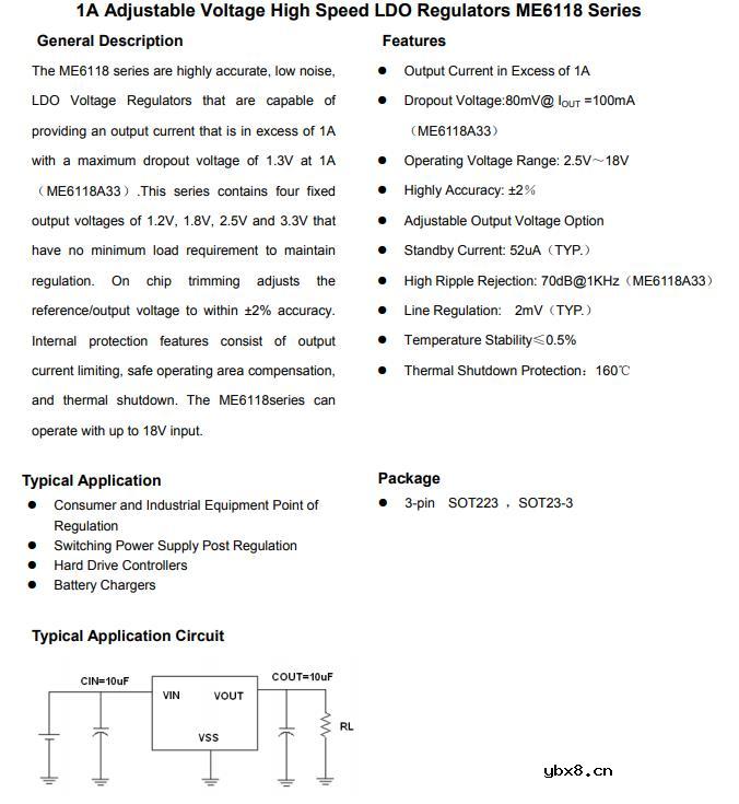 线性稳压器及LDO ME6118A33M3G特性参数与封装规格图解