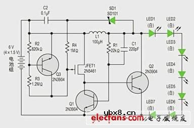 电池驱动七个白光LED电路的设计