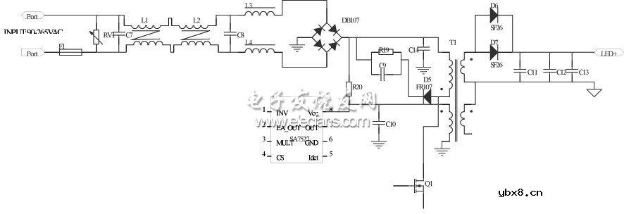 SA7527实现LED照明驱动电路 SA7527实现LED照明驱动电路