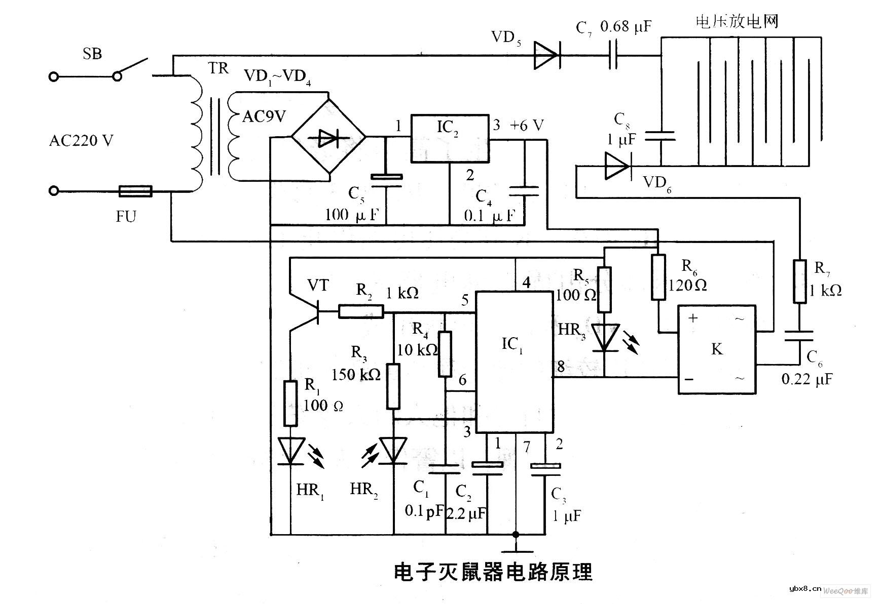 电子灭鼠器电路原理图