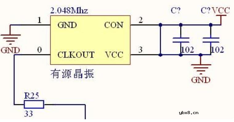 四脚有源晶振电路图