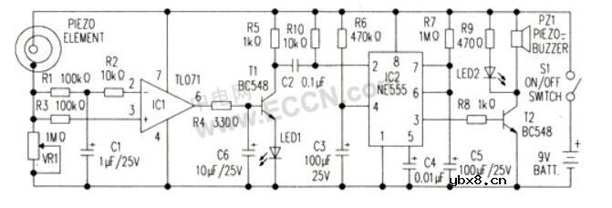 振动传感器应用电路_四款压电陶瓷振动传感器报警电路