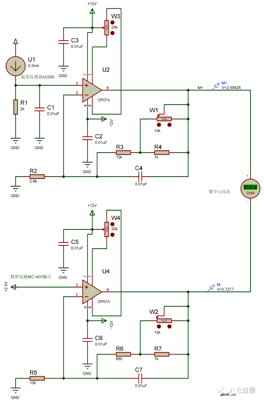 温度传感器AD590的数字温度测量电路原理及仿真分享