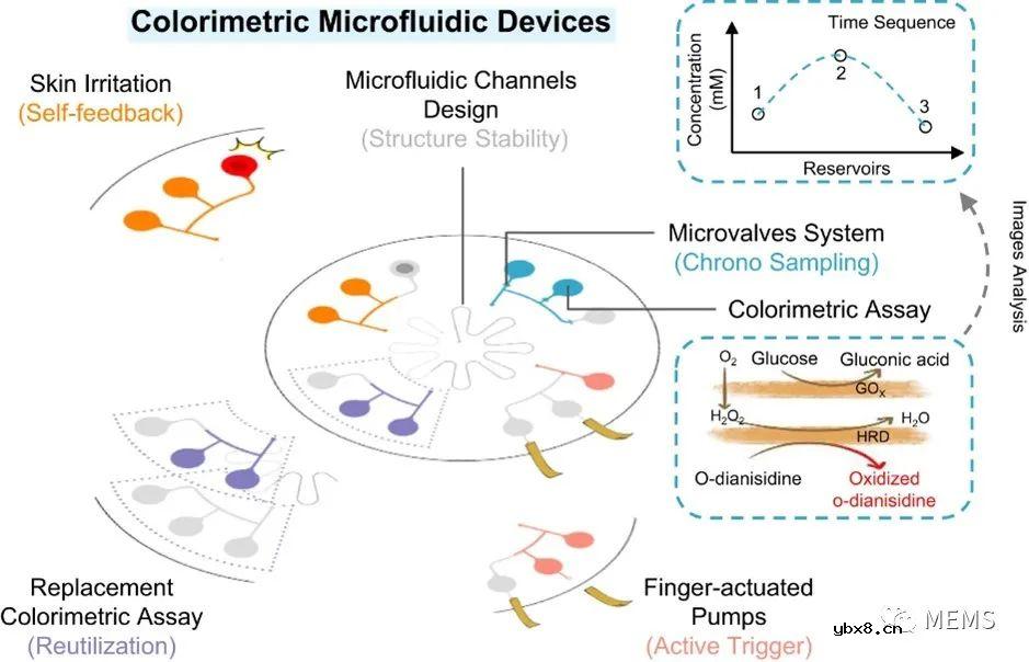 用于按需汗液分析的皮肤界面比色微流控器件