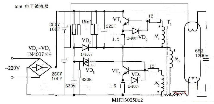 55w电子镇流器电路图（六款55w电子镇流器电路原理图详解）