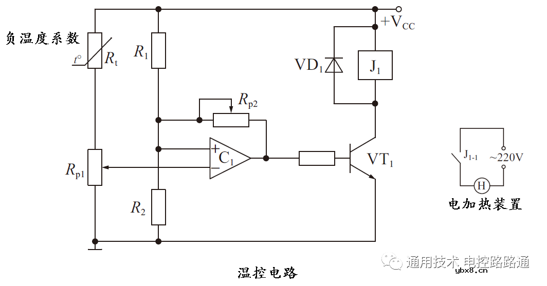 一个比较器温控电路的上下限调试手段