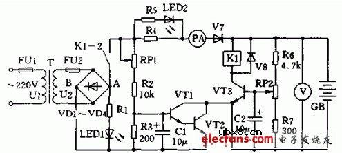 蓄电池自动充电器原理图 蓄电池自动充电器原理图