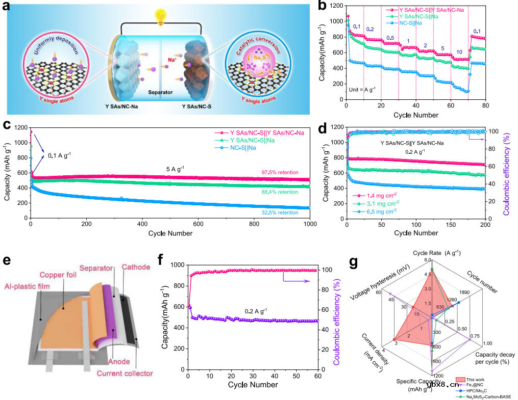 通过单原子钇实现高性能可充电钠硫电池