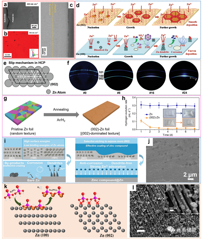 优选(002)晶面的锌负极对实现平面无枝晶锌沉积的重要性
