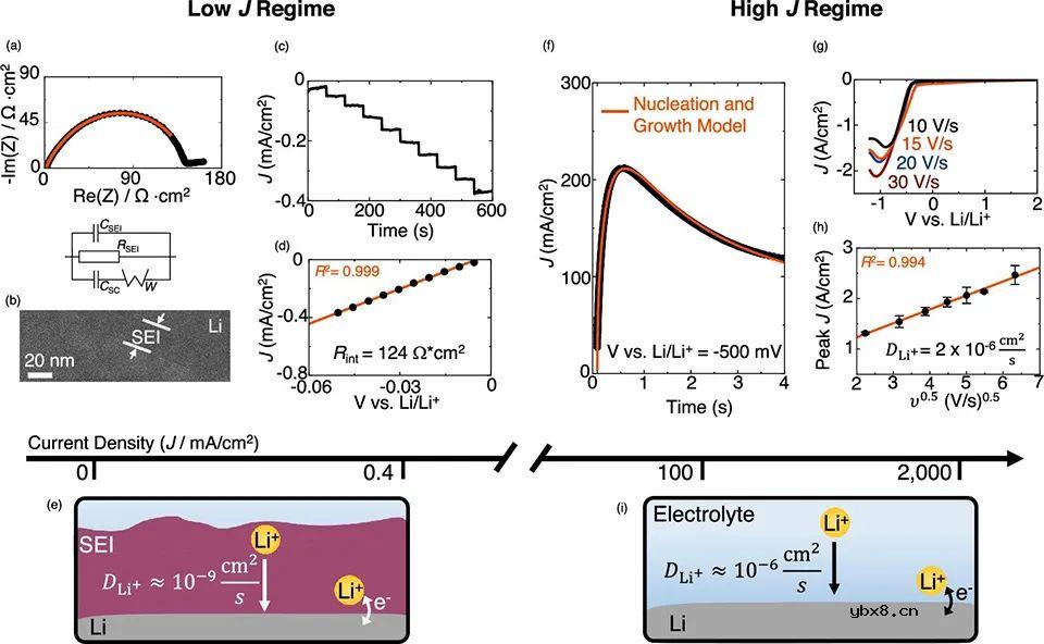 利用电分析和纳米尺度表征方法证明锂电镀形貌和电流密度高度相关