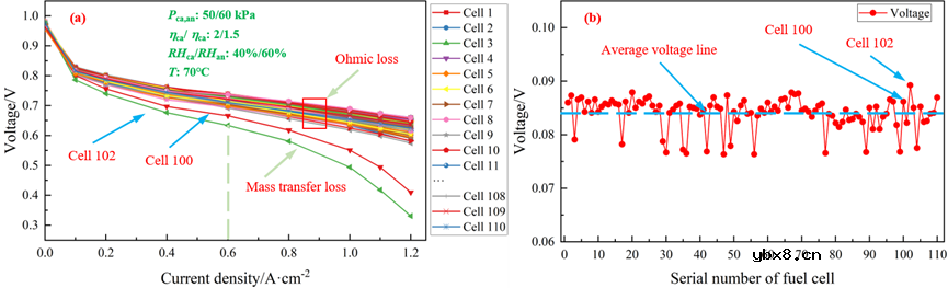高功率燃料电池堆内异常单体的动态不一致性分析