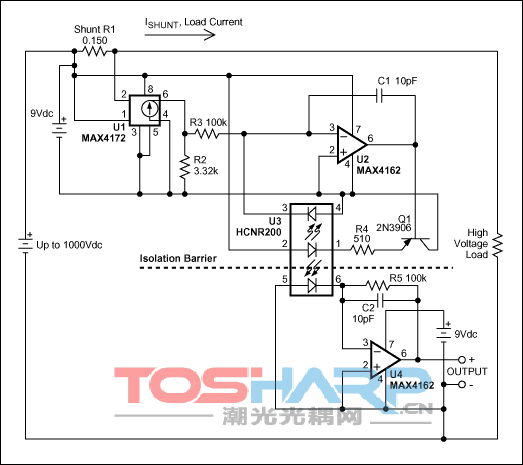 光耦将高端电流检测器的工作电压进行扩展 光耦将高端电流检测器的工作电压进行扩展