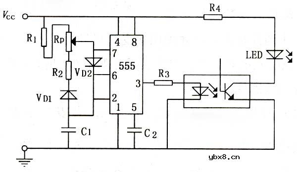 用定时器判断光电耦合器的质量性能电路图